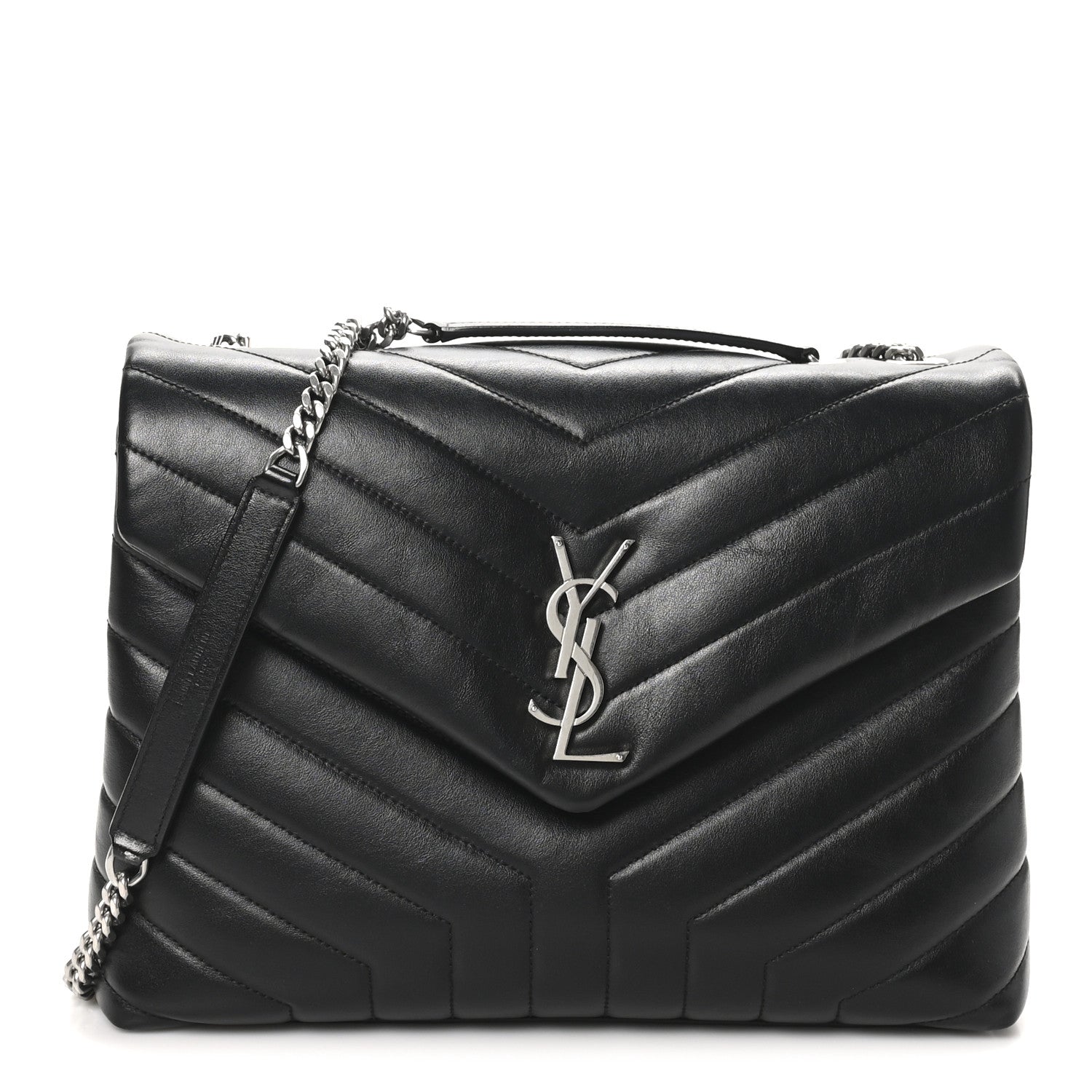 Calfskin Y Quilted Monogram Medium Loulou Chain Satchel Black