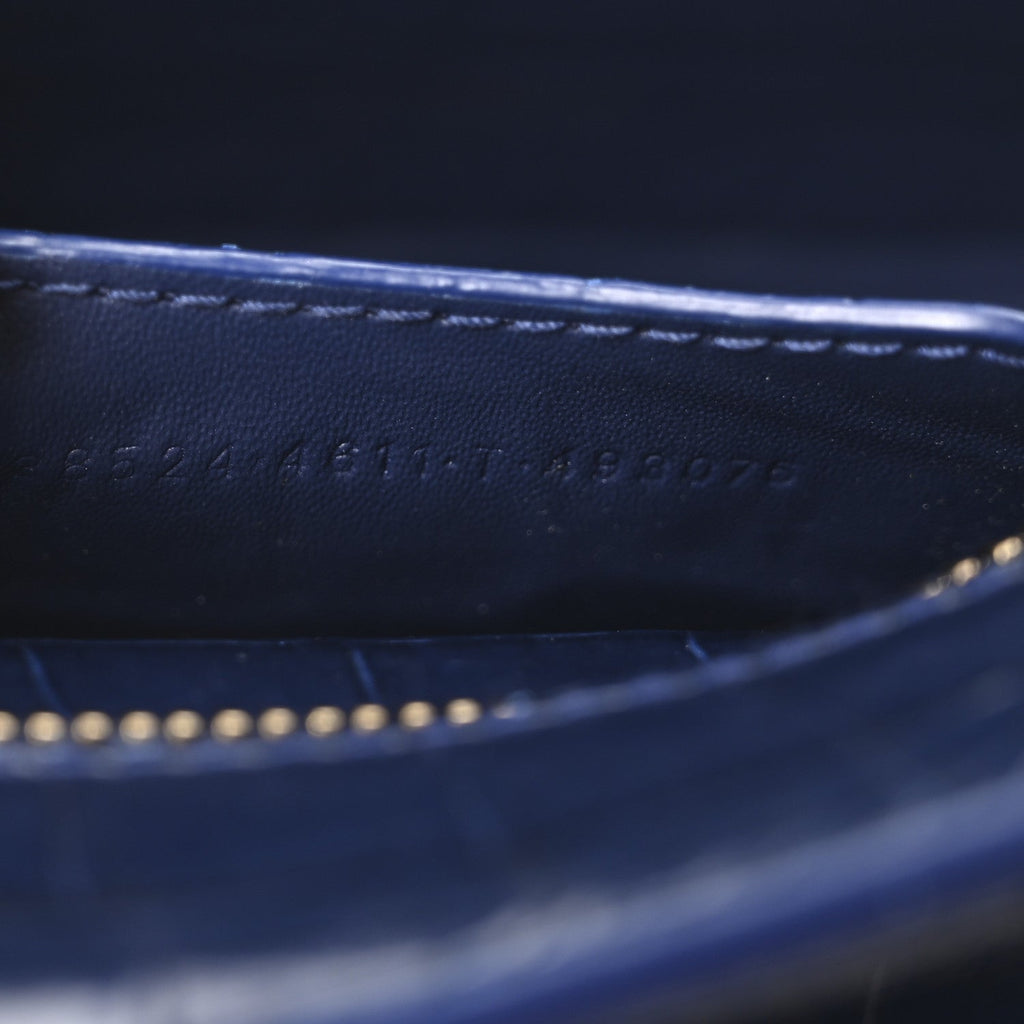 Shiny Supple Calfskin Crocodile Embossed Neo Classic Gold Hardware Mini City Navy