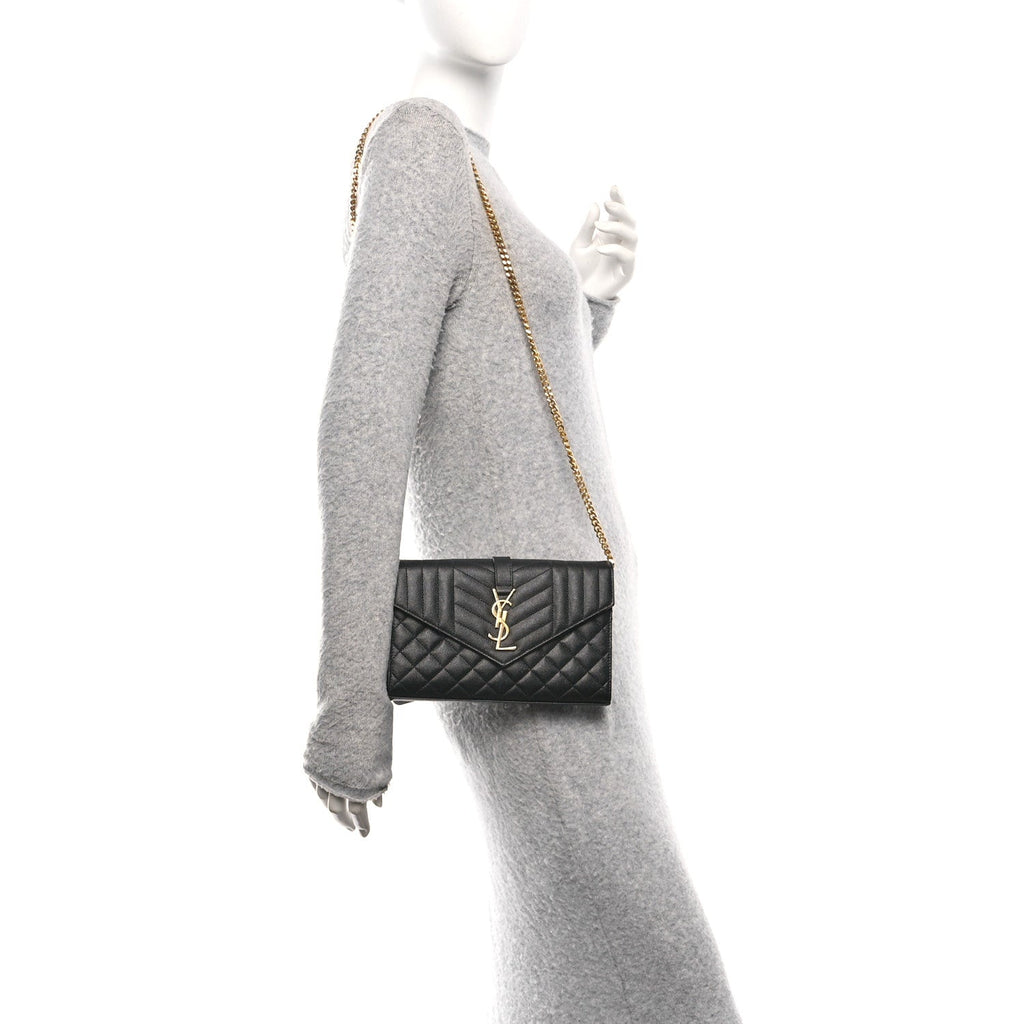Grain De Poudre Mixed Matelasse Triquilt Monogram Chain Wallet Black