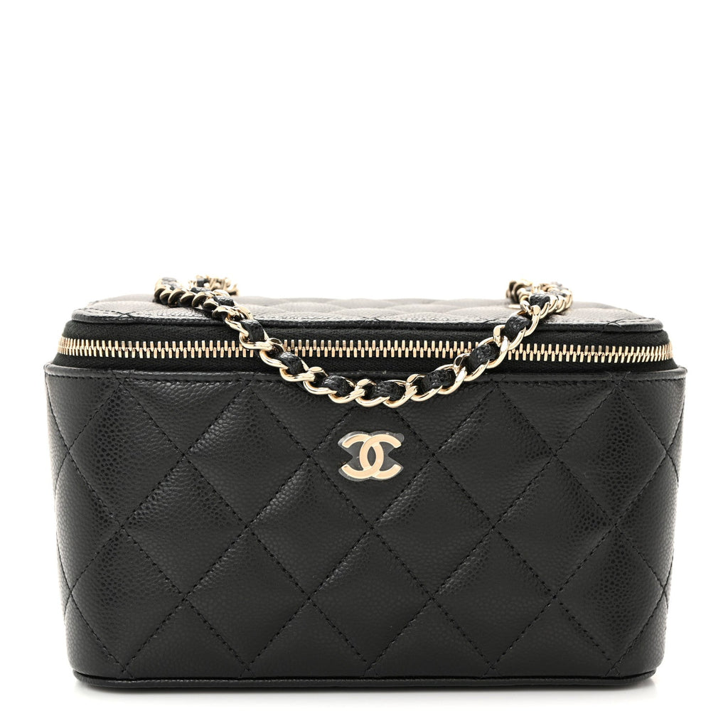 Caviar Quilted Small Vanity Case With Chain Black