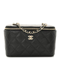 Caviar Quilted Small Vanity Case With Chain Black