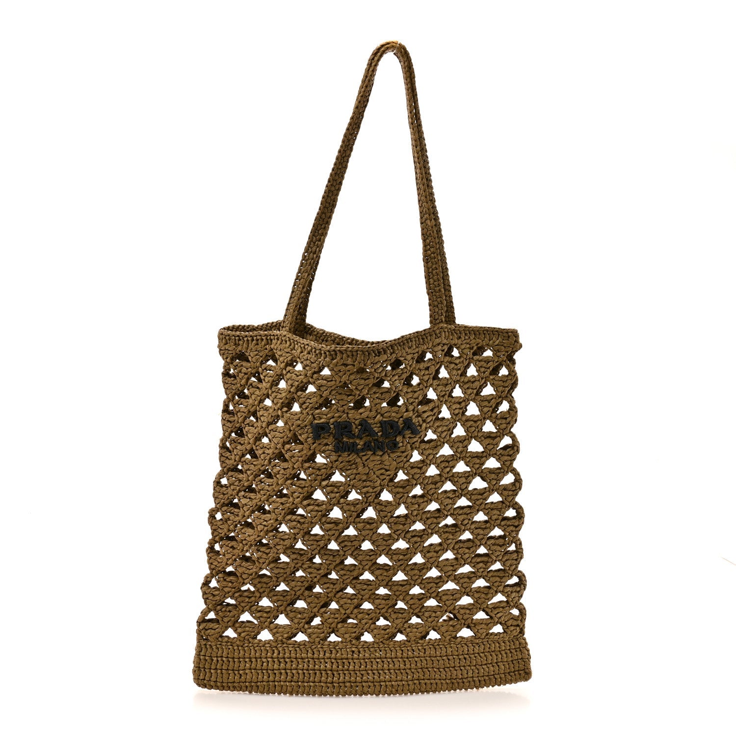 Yarn Raffia Effect Embroidered Logo Tote Oliva