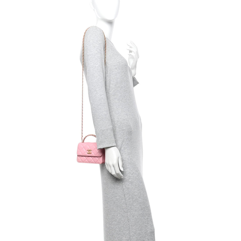 Lambskin Quilted Pick Me Up Mini Wallet On Chain Light Pink