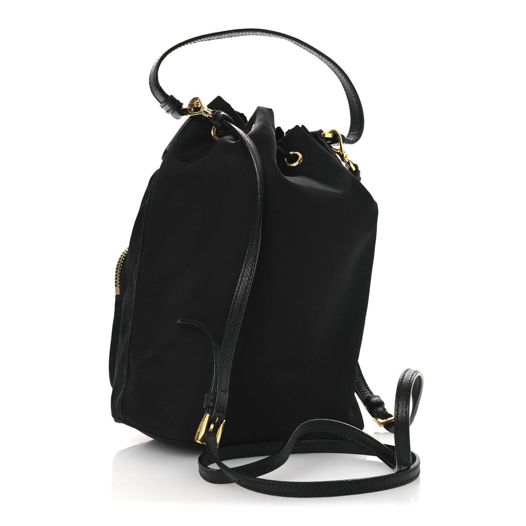 Saffiano Tessuto Nylon Mini Bucket Crossbody Bag Black