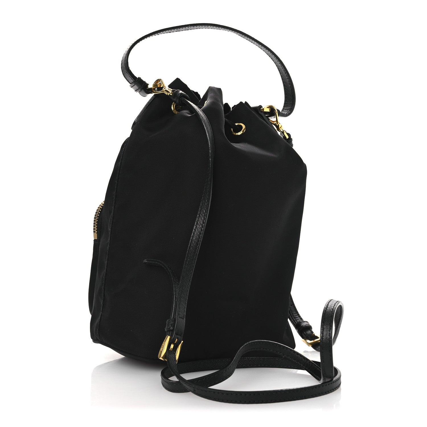 Saffiano Tessuto Nylon Mini Bucket Crossbody Bag Black