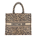 Canvas Mizza Embroidered Large Leopard Book Tote Beige