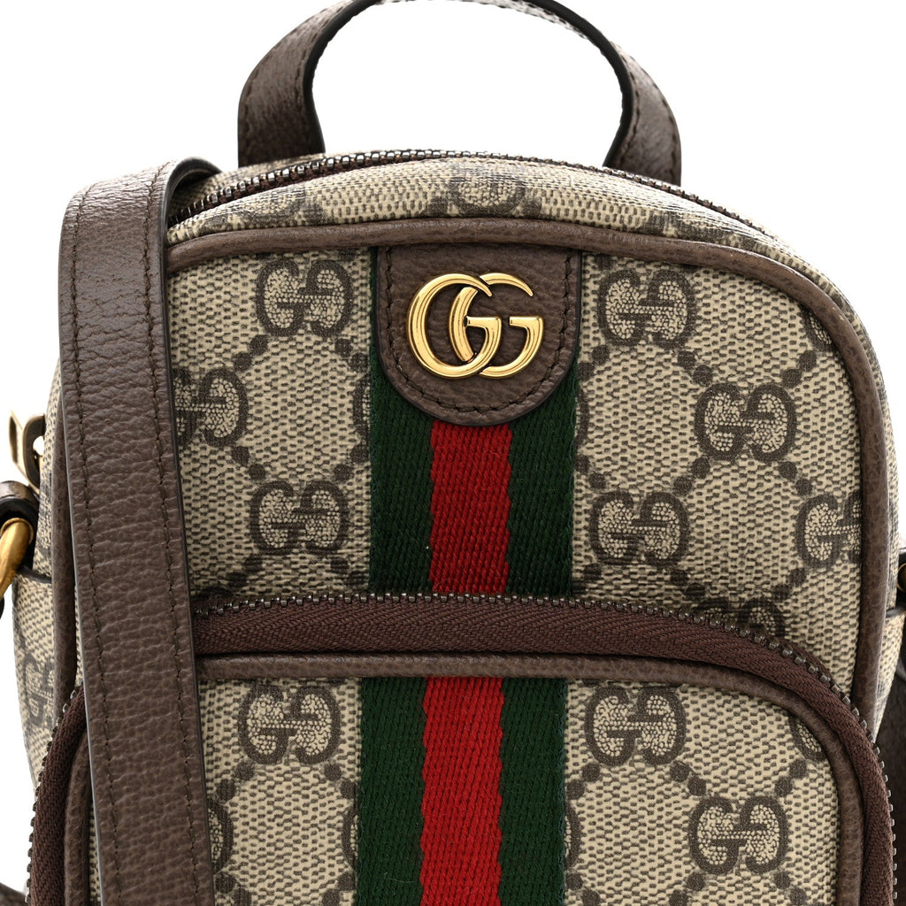 GG Supreme Monogram Web Mini Ophidia Double Zip Messenger Bag Beige New Acero