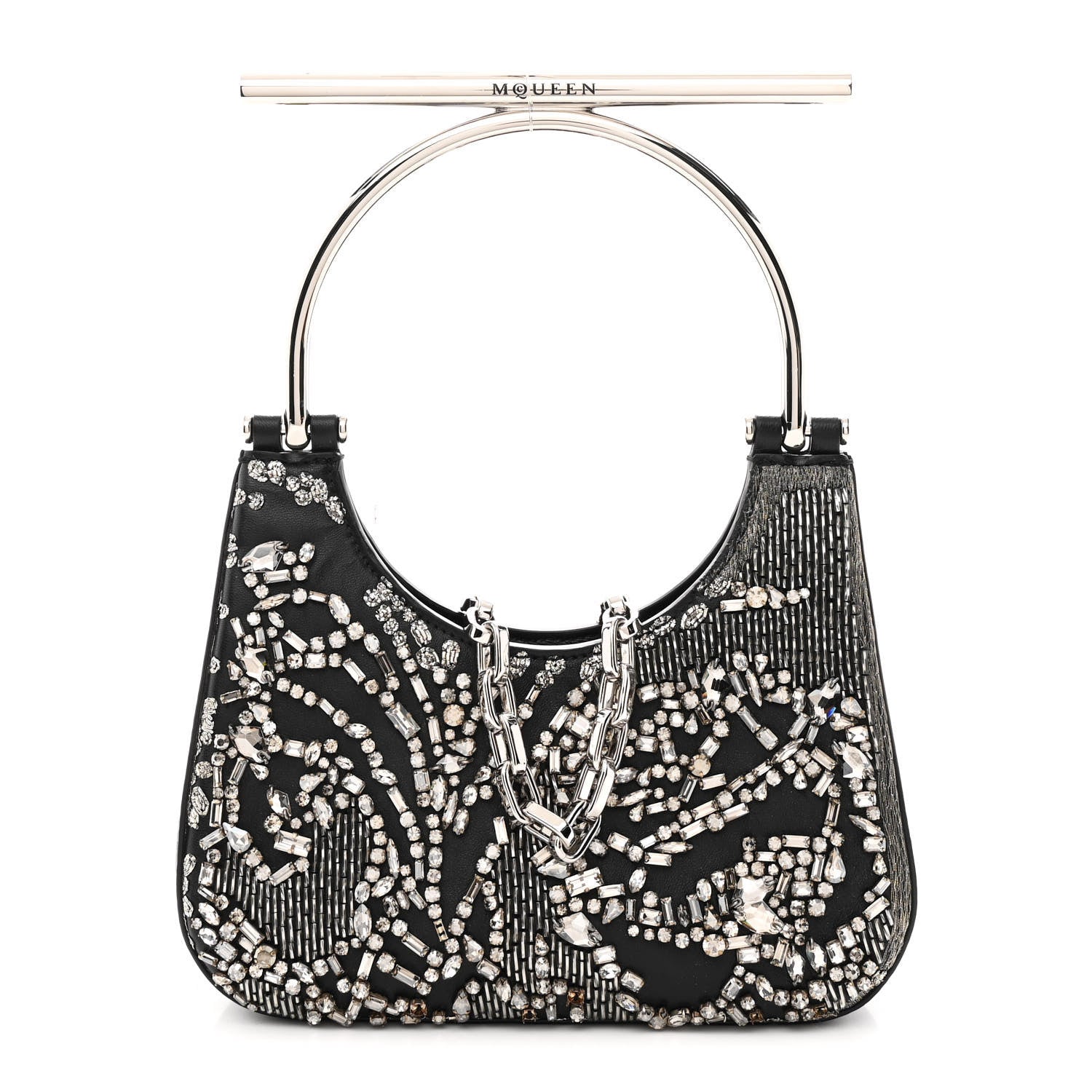Lambskin Embellished Crystal Mini T-Bar Bag Black