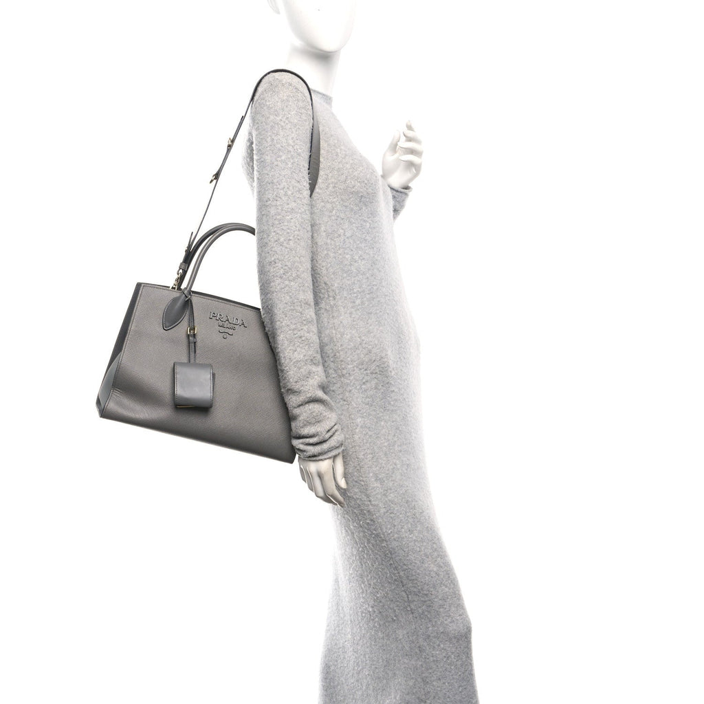 Saffiano Cuir Calfskin Medium Monochrome Top Handle Tote Ardesia