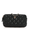 Caviar Quilted Small Clutch With Chain Black