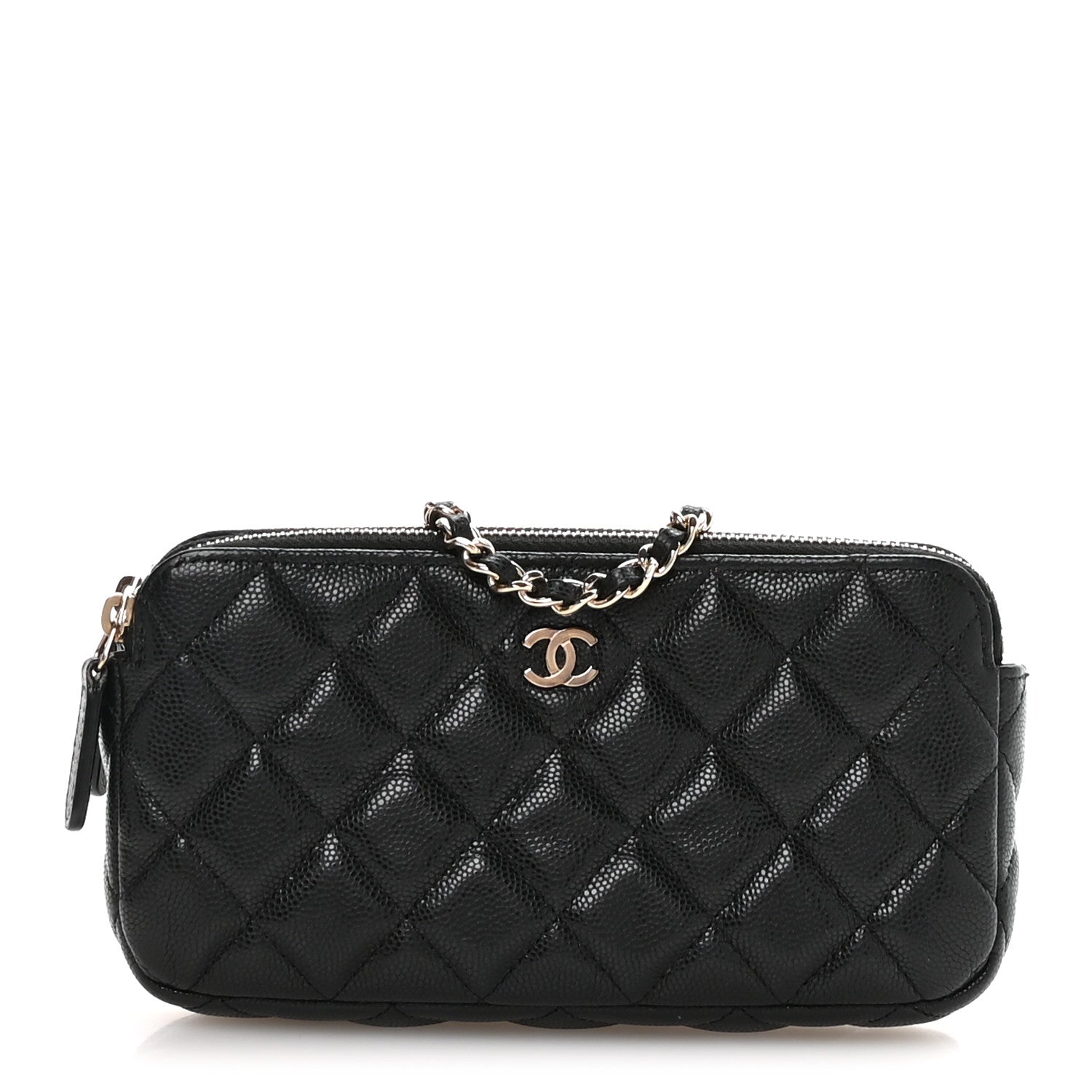 Caviar Quilted Small Clutch With Chain Black