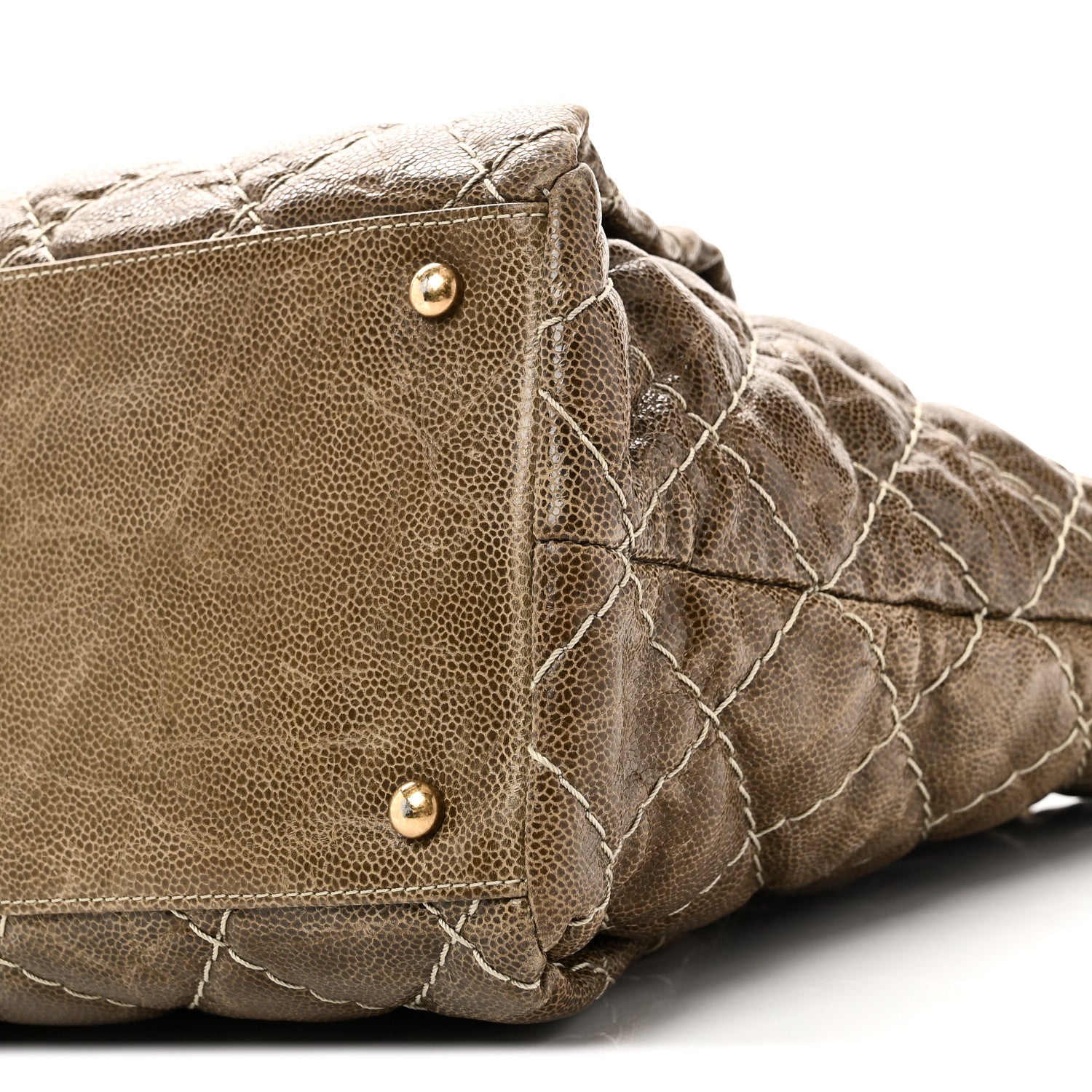 Crumpled Grained Calfskin Large Coco Pleats Tote Khaki