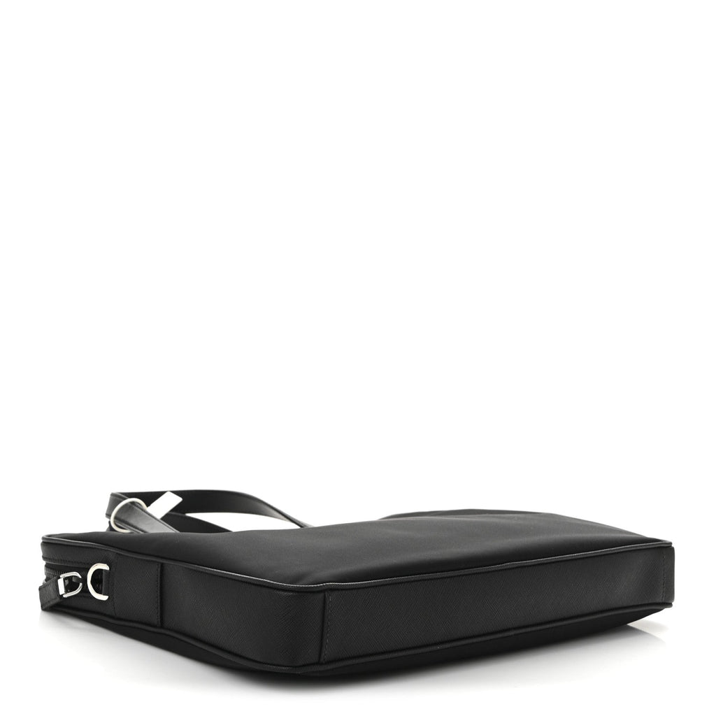 Re-Nylon Saffiano Metal Triangle Logo Briefcase Black