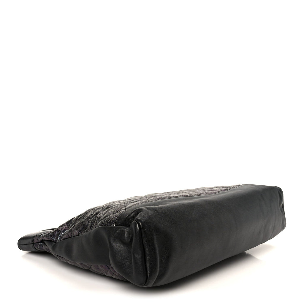Crumpled Calfskin Quilted 31 Large Shopping Bag Black
