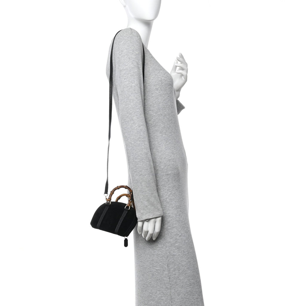Suede Mini Bamboo Handle Bag Black