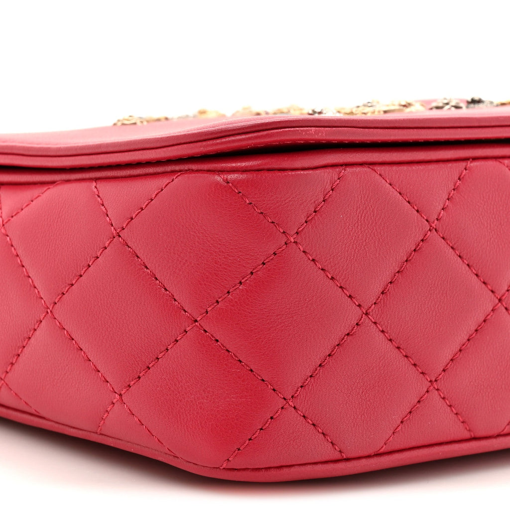 Lambskin Quilted Lucky Charms CC Crossbody Messenger Flap Red