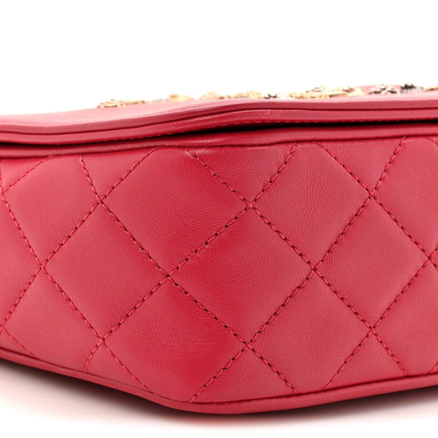 Lambskin Quilted Lucky Charms CC Crossbody Messenger Flap Red