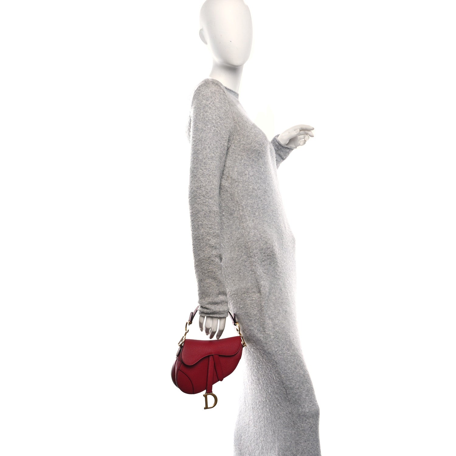 Grained Calfskin Mini Saddle Bag Red