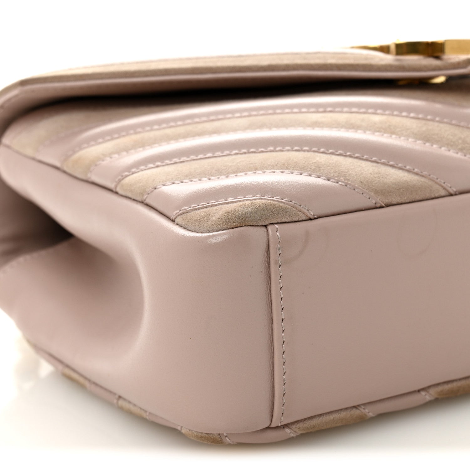 Calfskin Suede Matelasse Chevron Medium Monogram College Bag Rose Poudre