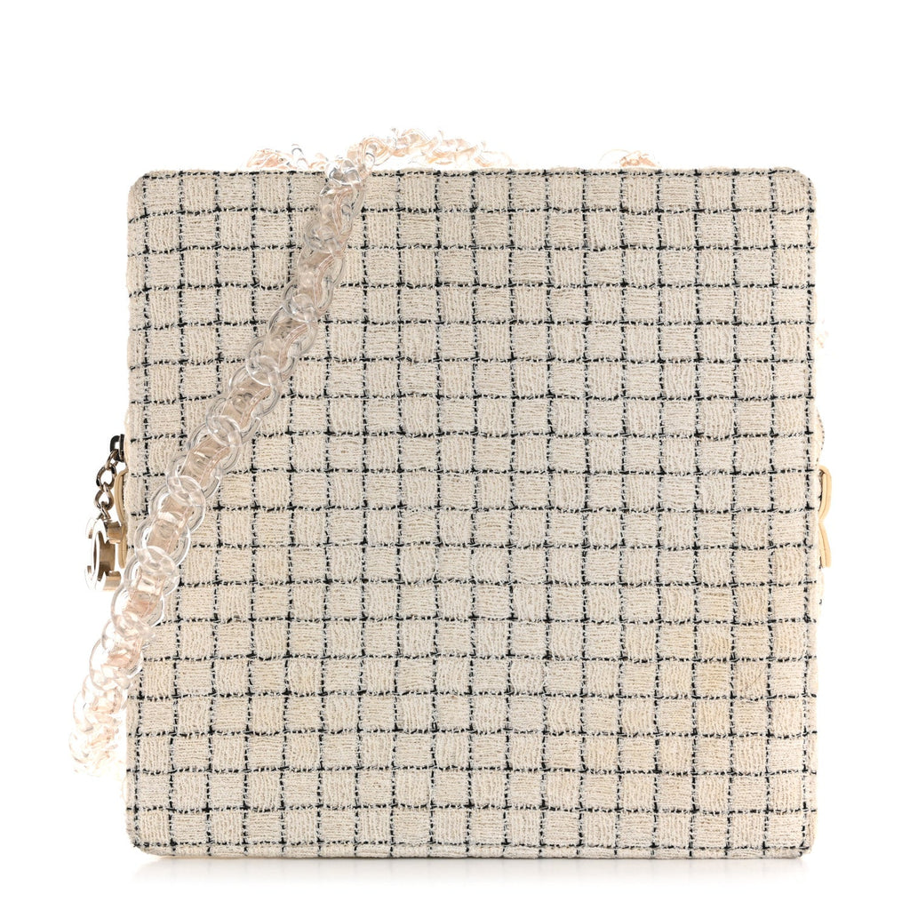 Tweed Resin Small Zipped Shopping Bag White Black