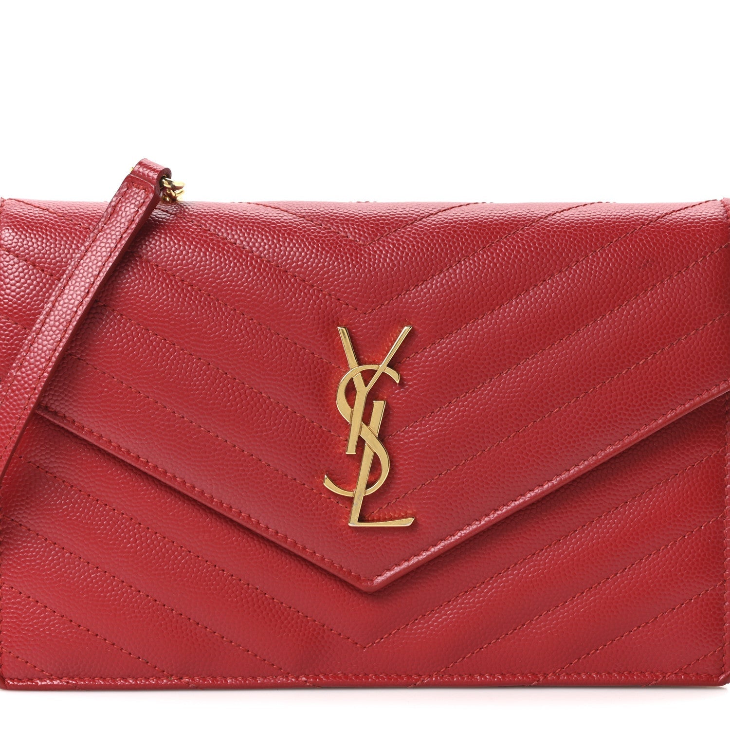 Grain De Poudre Matelasse Chevron Monogram Envelope Chain Wallet New Red