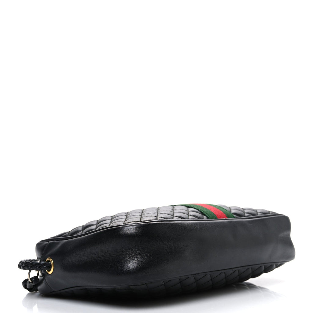 Calfskin Web Trapuntata Small GG Shoulder Bag Black