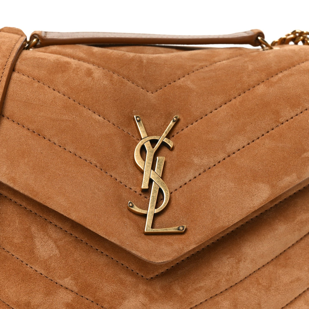 Suede Calfskin Y Quilted Monogram Small Loulou Chain Satchel Cinnamon