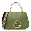 Roxy Calfskin Web Medium Blondie Top Handle Shoulder Flap Bag Salamander Green