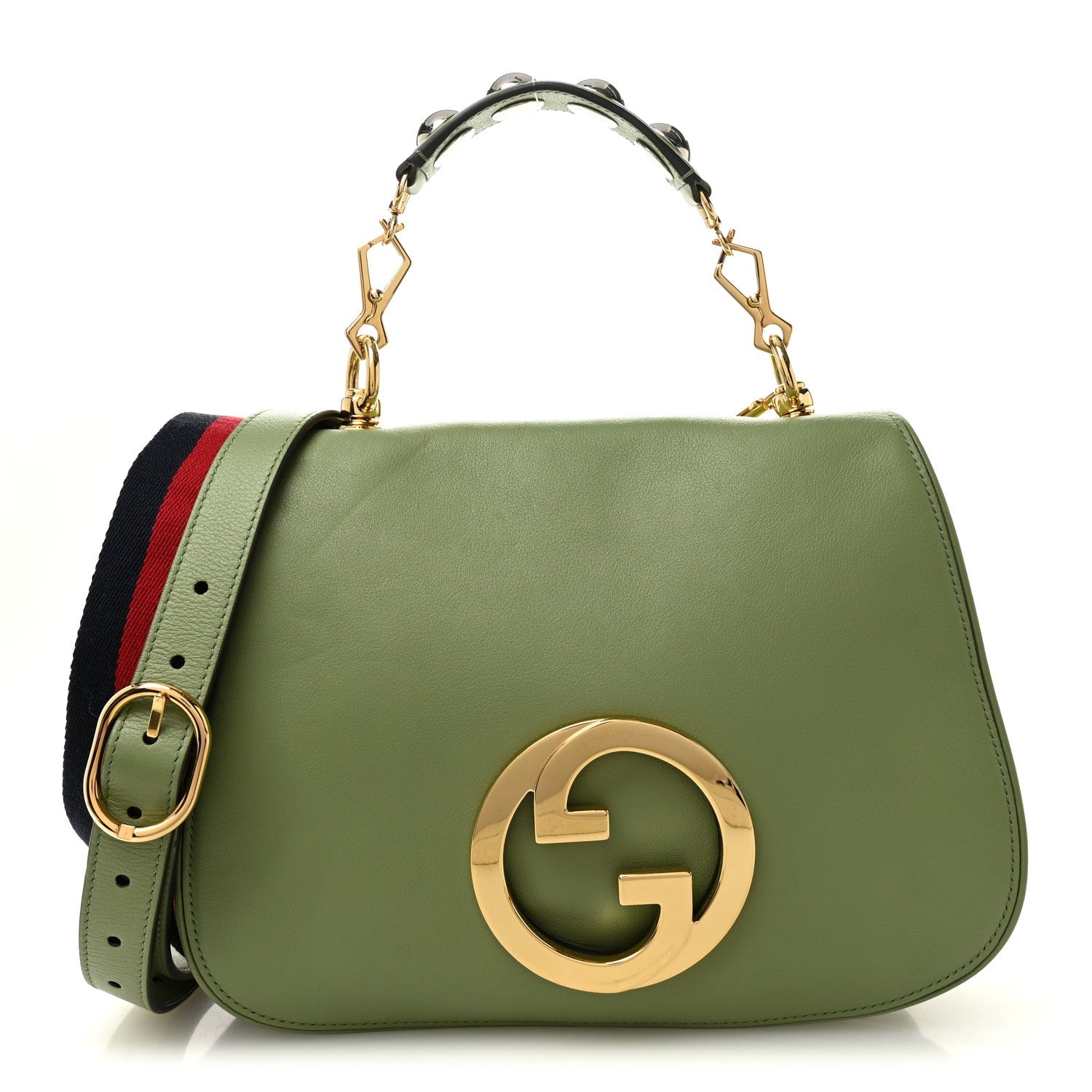 Roxy Calfskin Web Medium Blondie Top Handle Shoulder Flap Bag Salamander Green