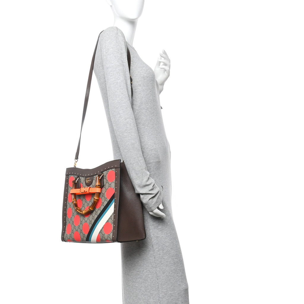 GG Supreme Monogram Equestrian Medium Diana Tote Bag Beige Multicolor New Acero