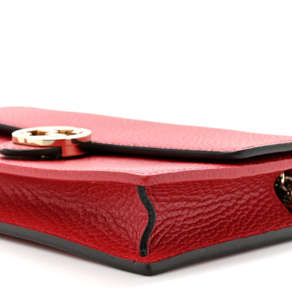 Dollar Calfskin Interlocking G Chain Wallet Red