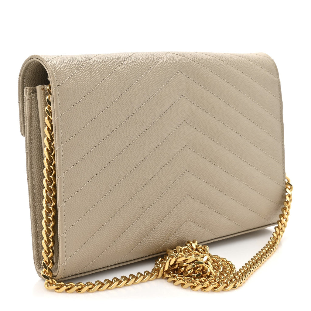 Grain De Poudre Matelasse Chevron Monogram Chain Wallet Dark Beige