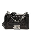 Patent Calfskin Quilted Small Boy Flap Black