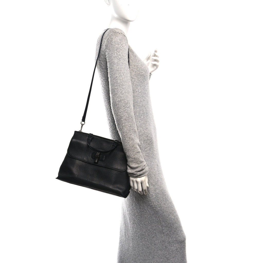 Cellarius Calfskin Medium Bamboo Daily Top Handle Bag Black
