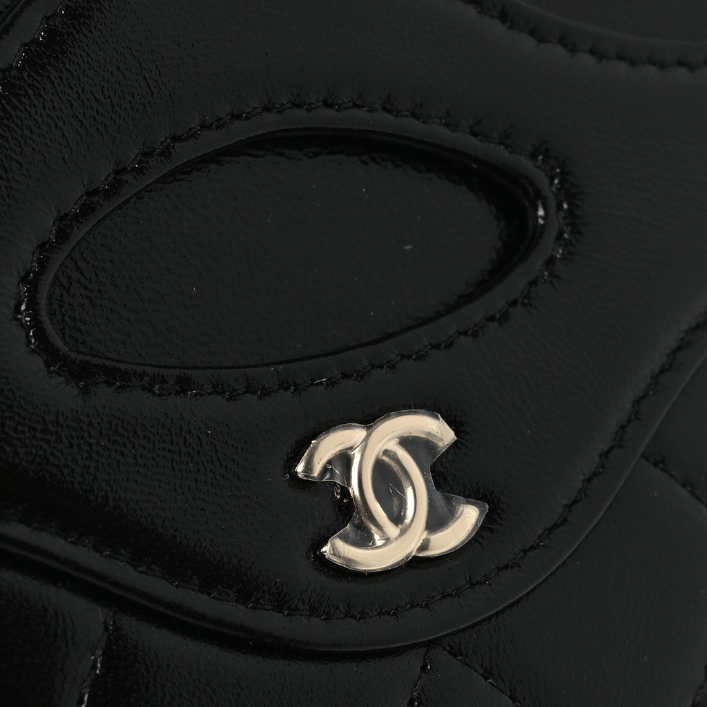 Shiny Crumpled Calfskin Quilted 31  Holder Black
