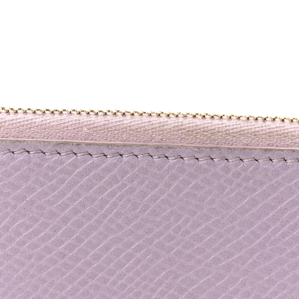 Drummed Calfskin Medium Half Zip Multifunction Wallet Coin Purse Liliac