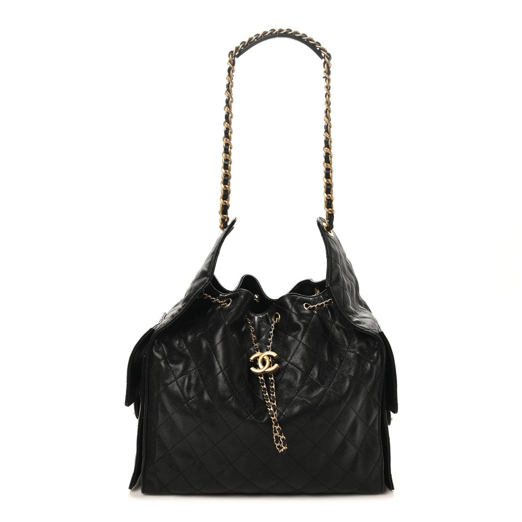 Caviar Quilted Medium Chanel 25 Handbag Black