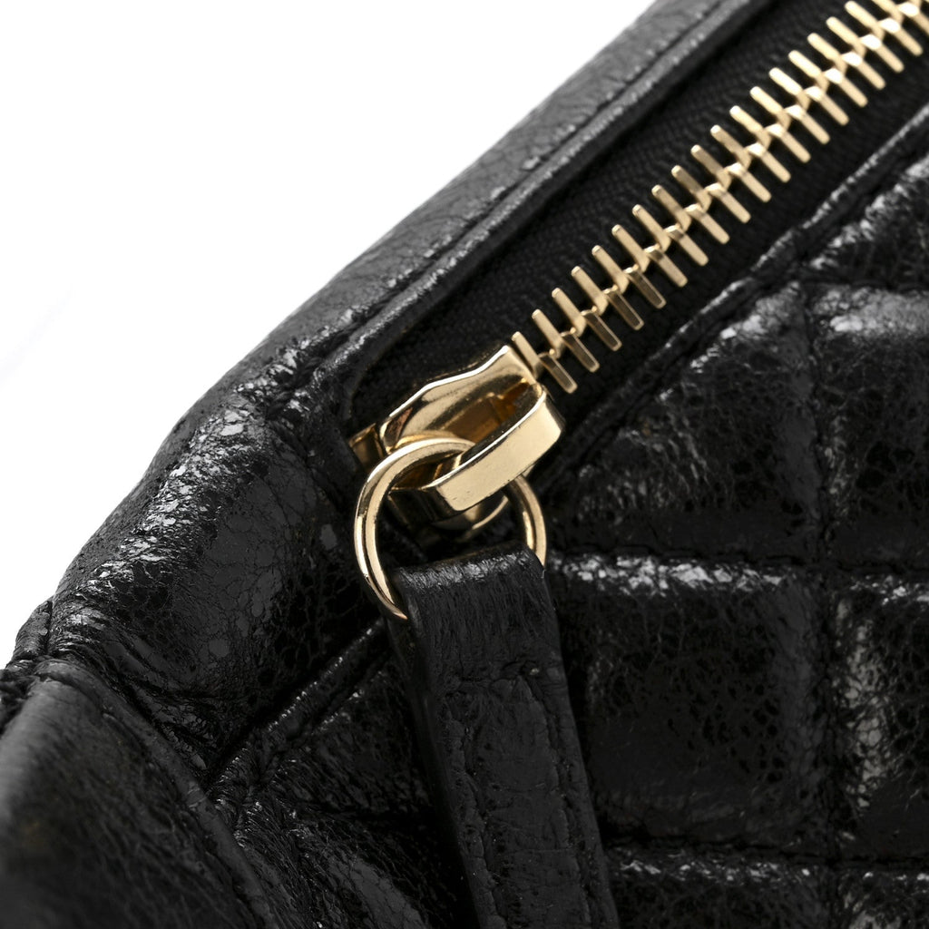 Crumpled Glazed Lambskin Quilted Waist Bag Fanny Pack Black