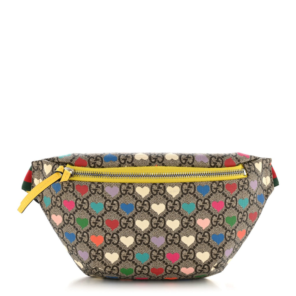 Soft GG Supreme Monogram Hearts Web Childrens Belt Bag Beige Ebony Multicolor Freesia