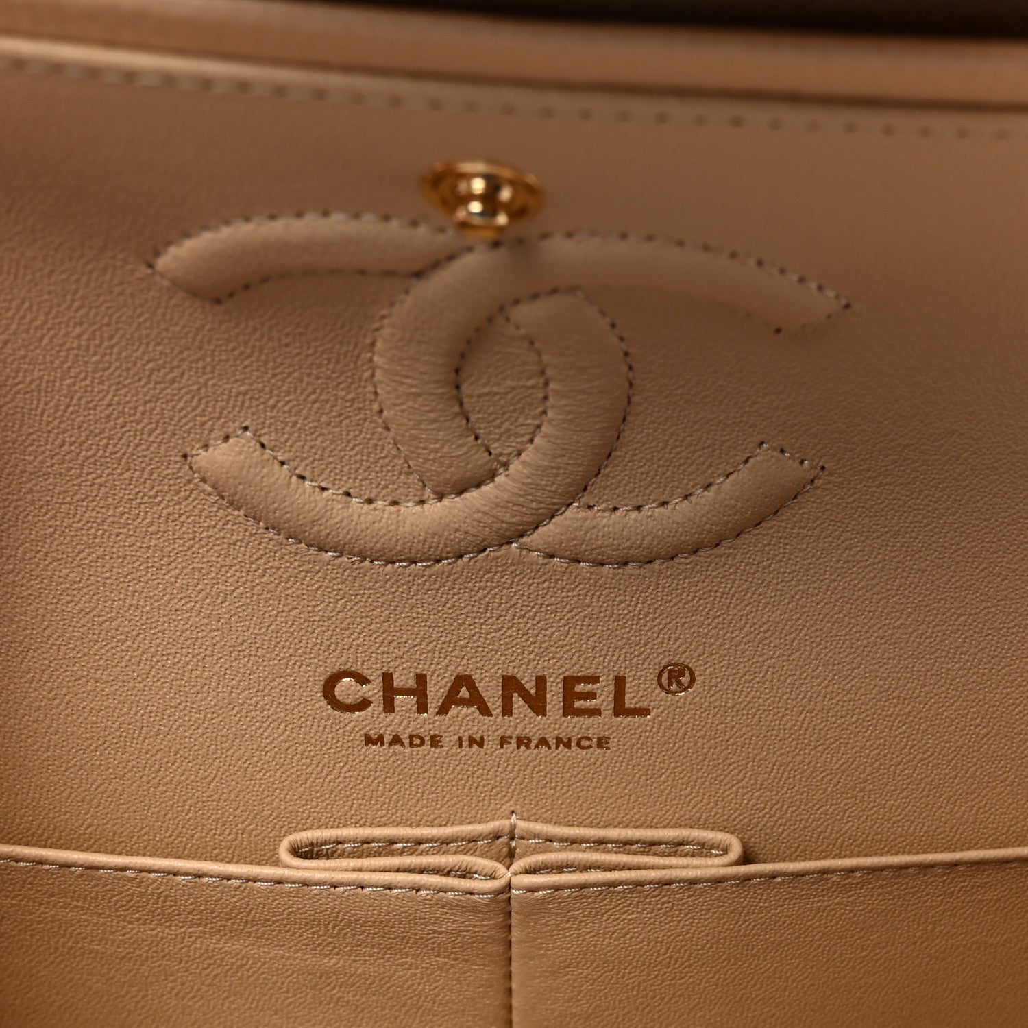 Caviar Quilted Small Double Flap Beige