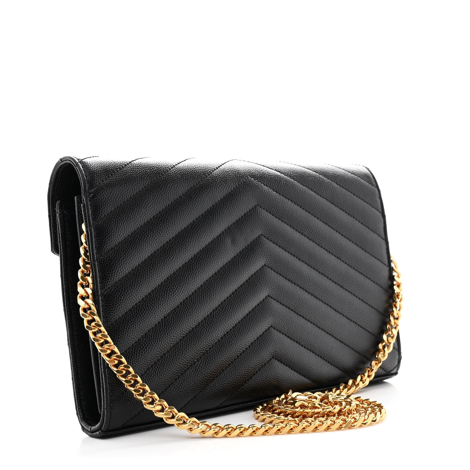 Grain De Poudre Matelasse Chevron Monogram Chain Wallet Black