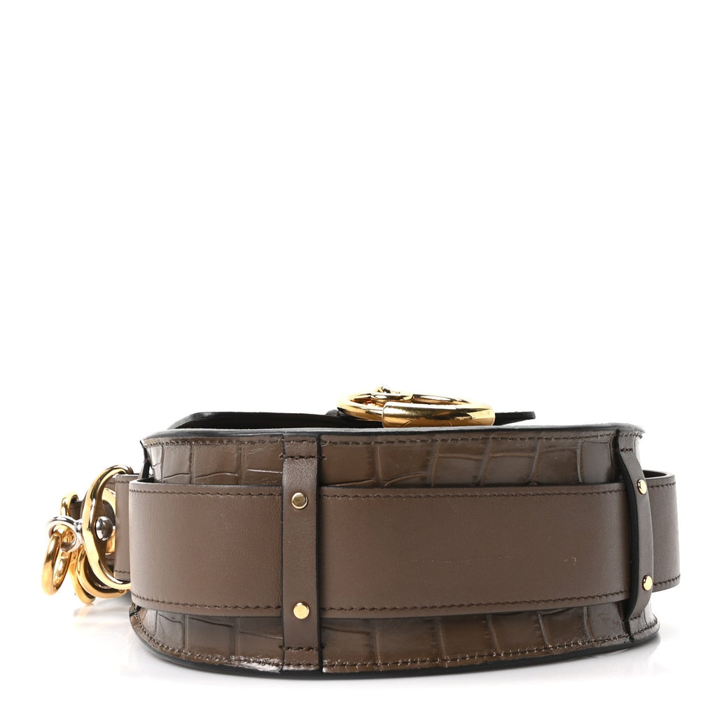 Calfskin Crocodile Embossed Small Tess Bag Army Green