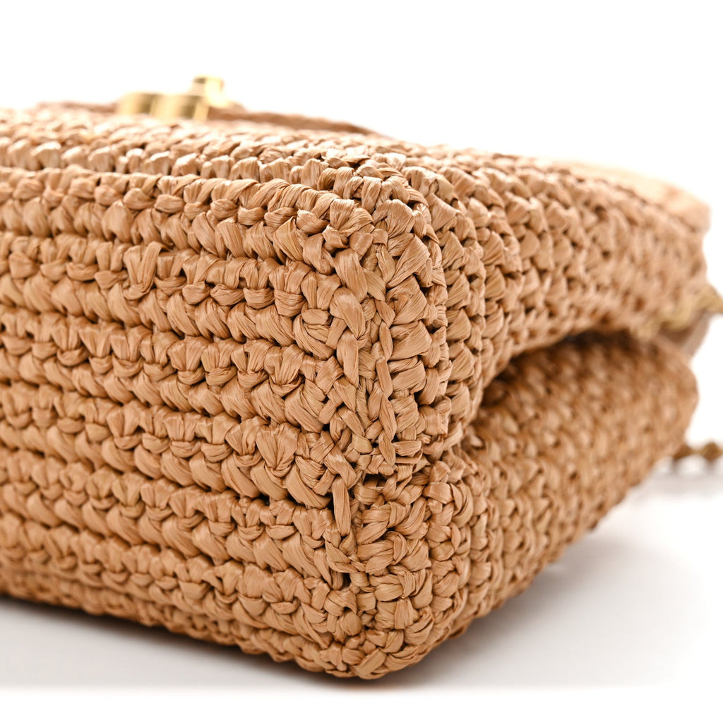 Braided Raffia Nano Kelly Flap Bag Dark Beige