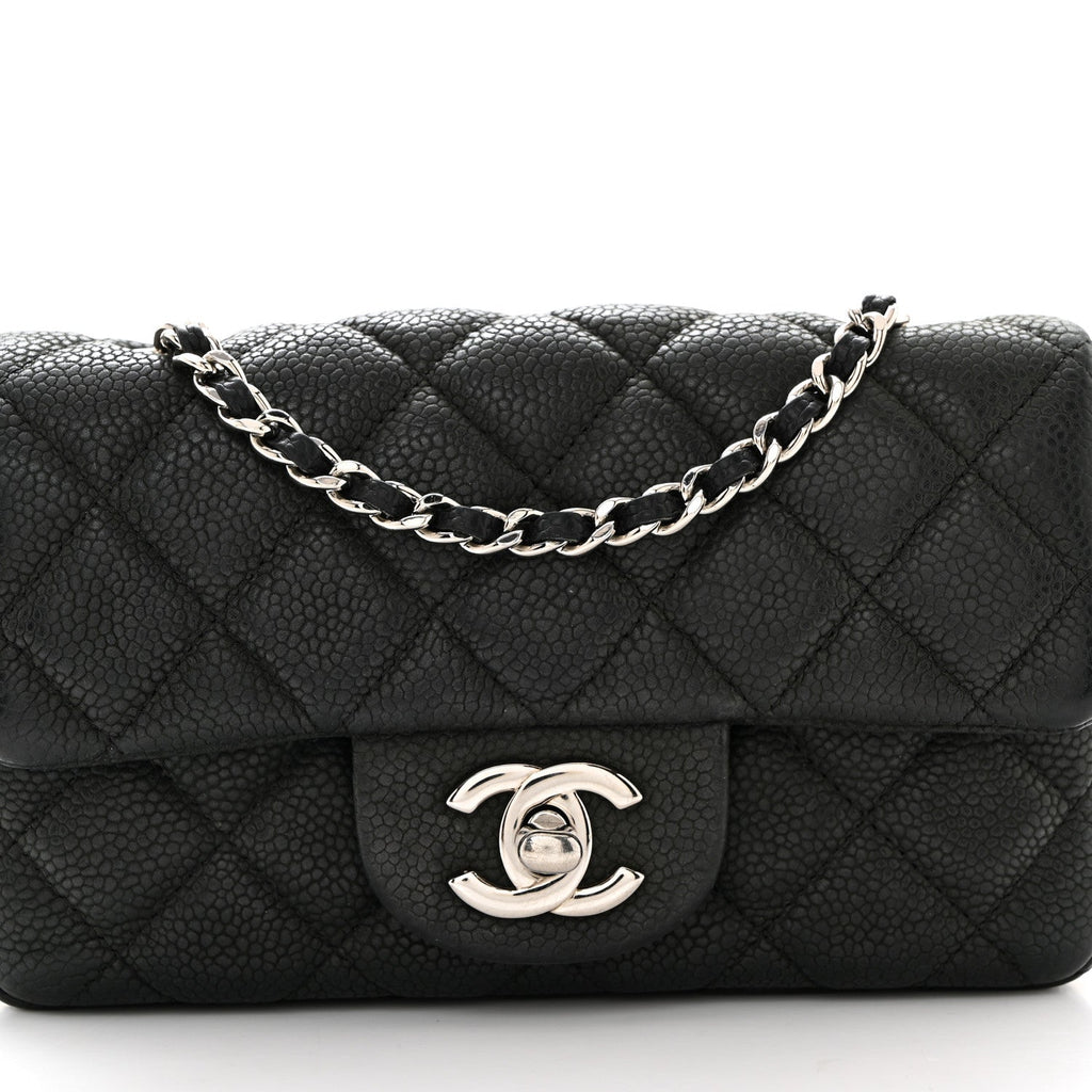 Iridescent Caviar Quilted Extra Mini Flap Black