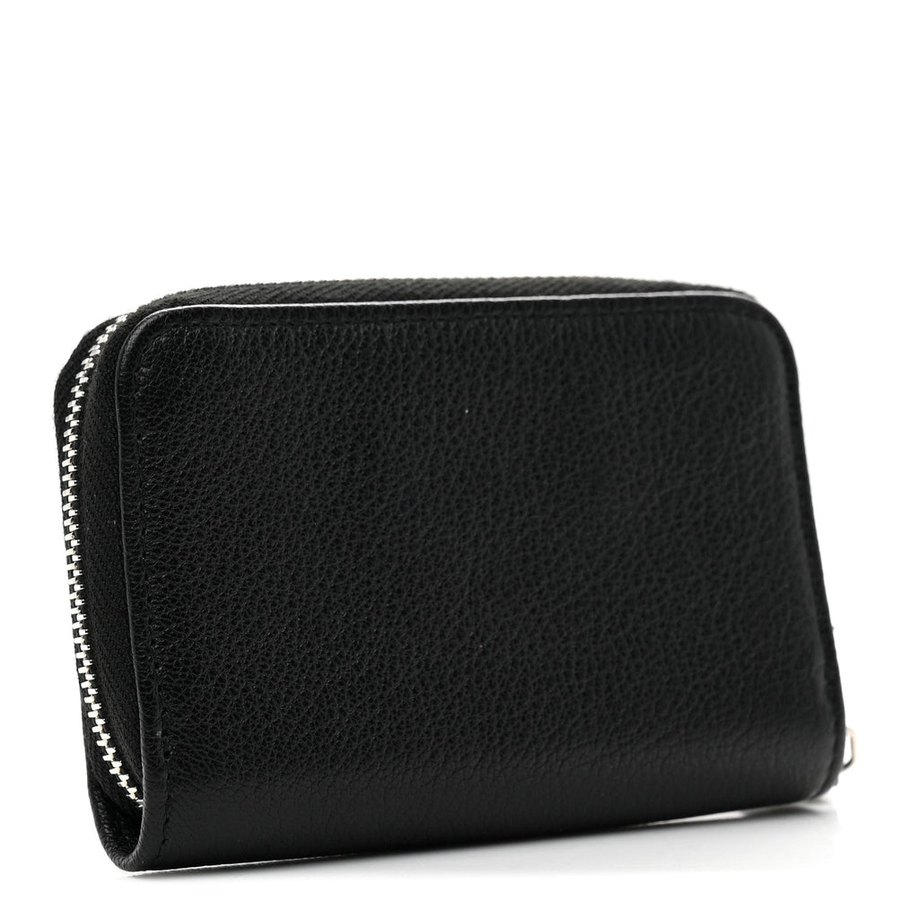 Goatskin Camellia Zip Coin Purse Black