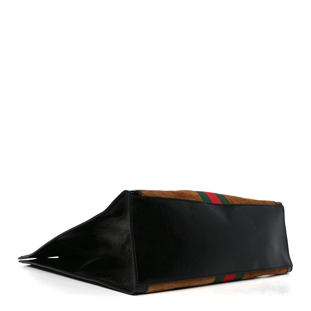 Suede Patent Web Ophidia Vertical Tote Nocciola Black