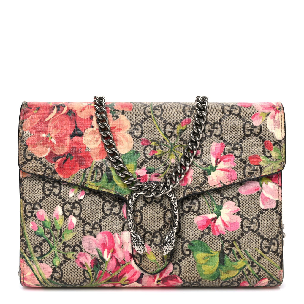 GG Supreme Monogram Blooms Mini Dionysus Chain Wallet Beige Multicolor Dry Rose