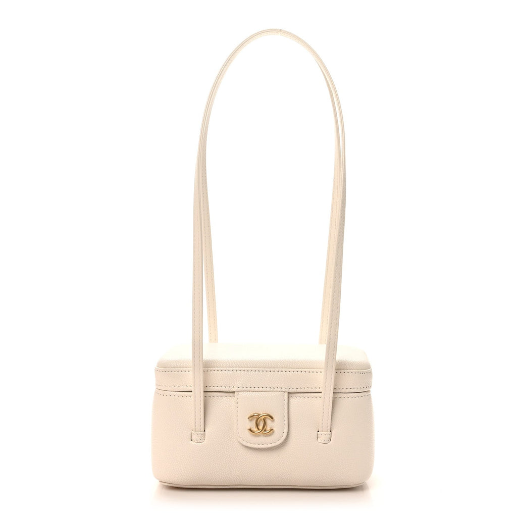 Shiny Caviar Preppy Coco Long Vanity With Strap White