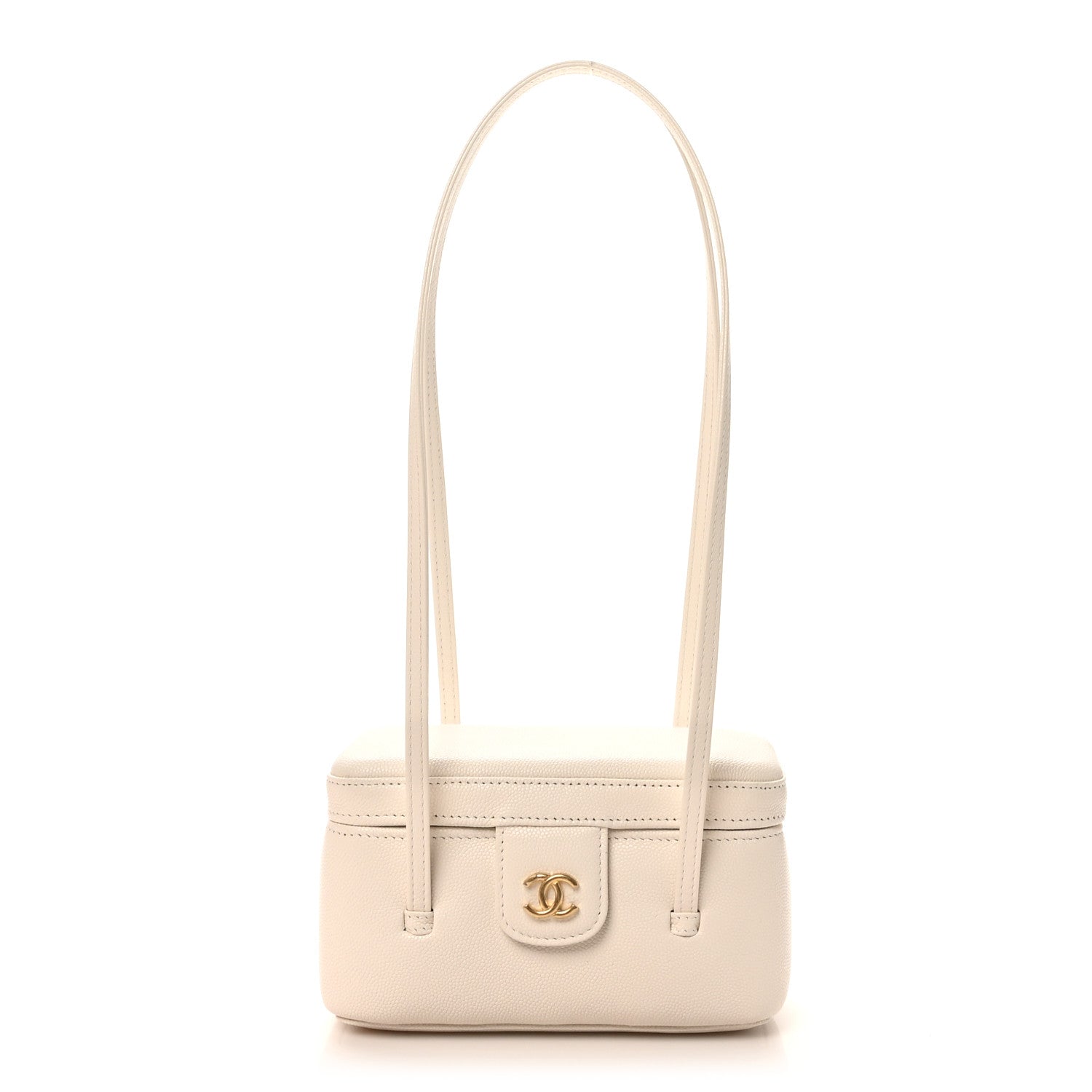 Shiny Caviar Preppy Coco Long Vanity With Strap White