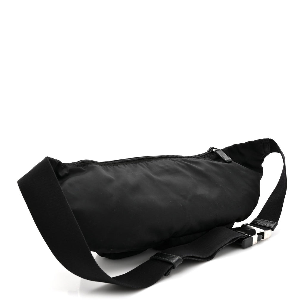 Re-Nylon Saffiano Metal Triple Pocket Belt Bag Black
